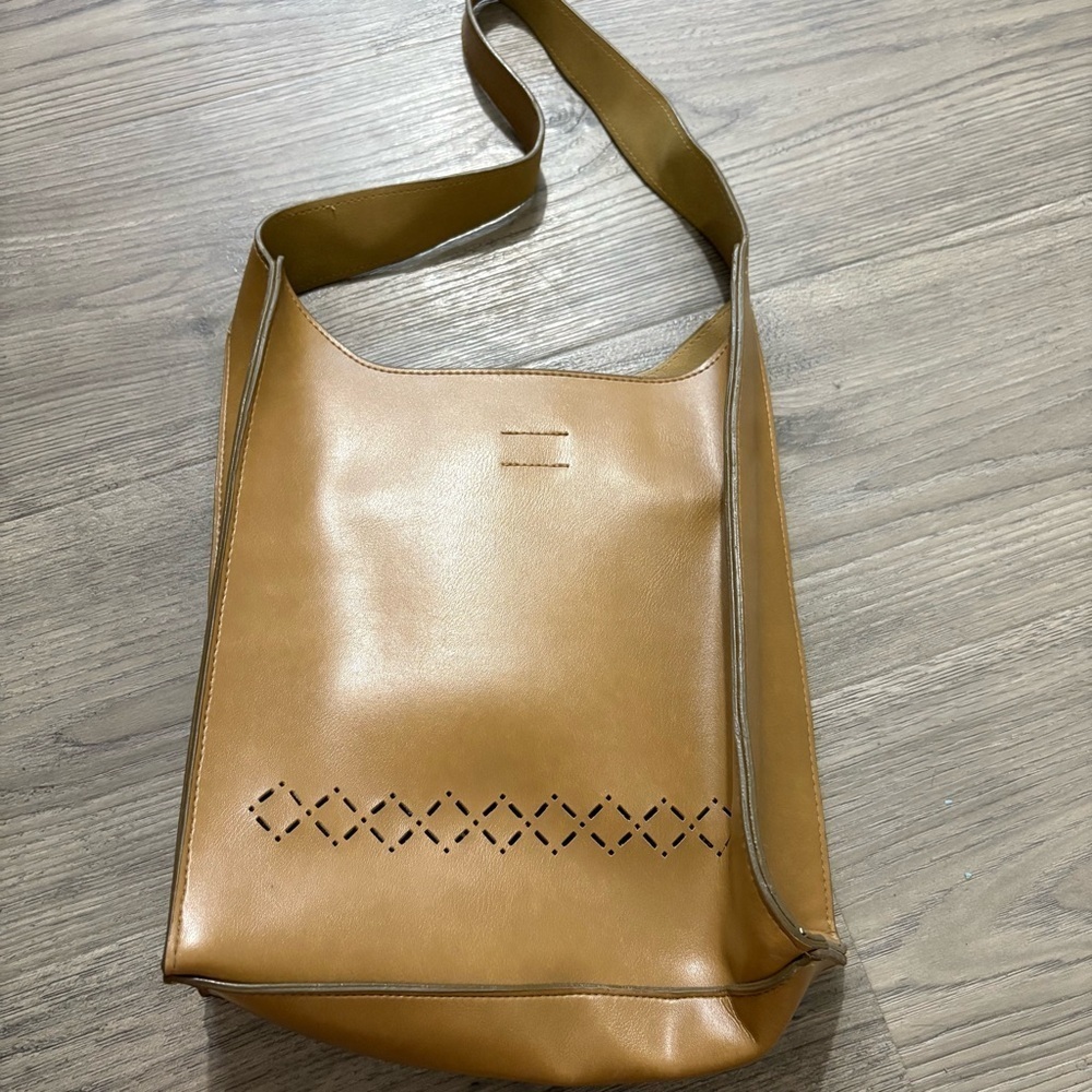 Mondani New York Purse Bag Faux Leather Light Brown Cut Out Design Classic 90s - Picture 4 of 9